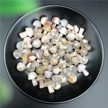 Mini Natural Cherry Blossom Agate Mushroom Quartz Crystal Hand Polished Healing Natural Stones and Minerals