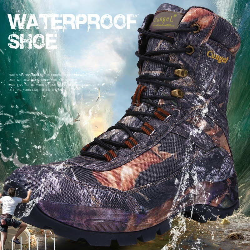 Waterproof Hiking Shoes for Men Outdoor Sports Trekking Mountain Tactical Boots Mens Camouflage Athletic Shoes High and Low Top