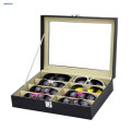 8 Slots Eyeglasses Sunglasses Faux Leather Storage Organizer Display Case Box