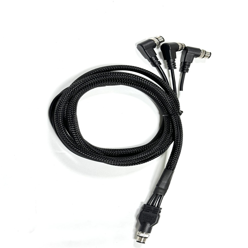 Multi Branch M12 Elbow Connector Braided Wiring Harness