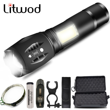 Dropshipping Led Flashlight High Quality XM-L T6 & COB Zoomable 4 Modes Torch 18650 Battery Aluminum Lantern for Bike Camping