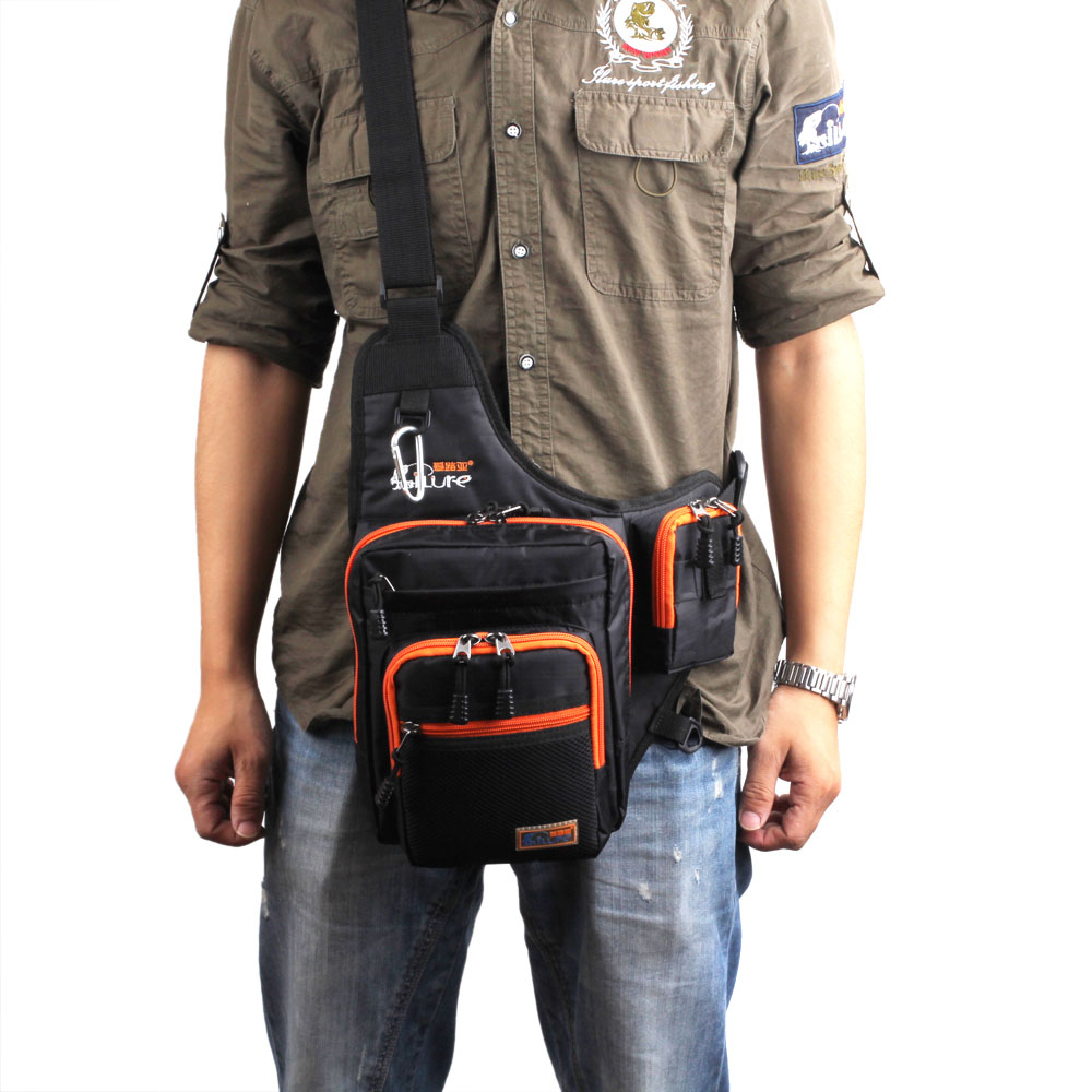 Fishing Bag Canvas Carp Fishing Reel Lure Tackle Bag Green/Orange/Black 32*39*12CM Multifunction Waterproof Shoulder Gear