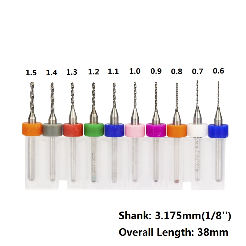 Free Shipping 10pcs 0.6mm-1.5mm Import Carbide PCB Drill Bits Print Circuit Board Mini CNC Drilling Bit Set