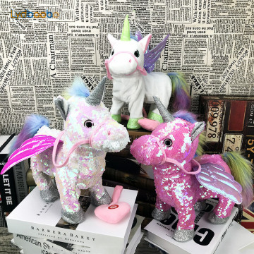 1pc 35cm Walking&Singing Music Sequins Stuffed Unicorn Plush Toy Animal Toys Electric Unicorn Dolls Children Christmas Gifts