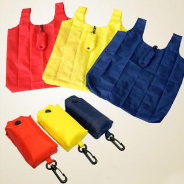 Women Reusable Foldable Shopping Bag Eco Friendly Portable Handbag Travel Bag with Hoop Key Ring Clip Home Organizer