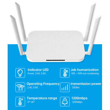 AC1200 Gigabit Wifi Router Dual Band 2.4G&2.5G USB2.0 With English/Russia Firmware IEEE802.11n/g/b/a/ac L2TP/ PPTP