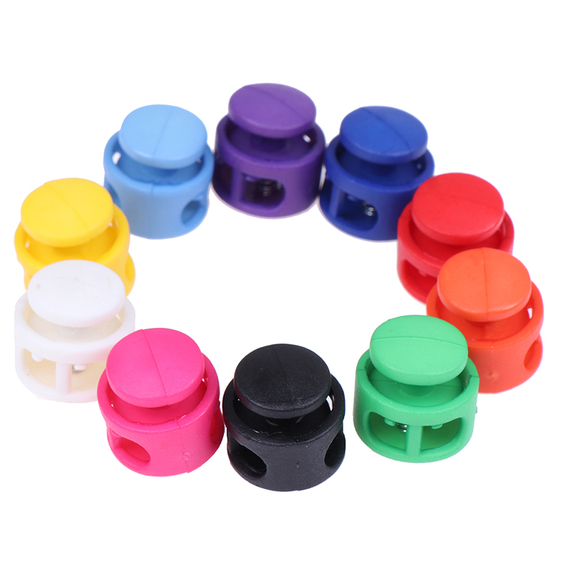 10pcs 16*17mm Multi Colors Plastic Paracord Cord Lock Clamp 2 Hole Toggle Clip Stopper Shoelace Cord Buckles Bag Parts Accessori