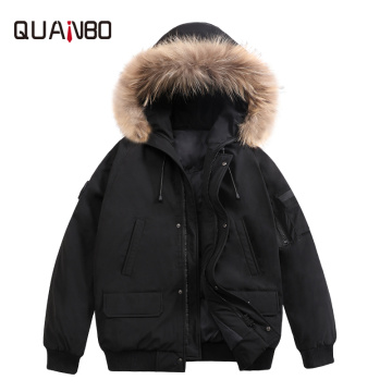 QUANBO 2020 New Winter Men's Down Jacket High Quality Hooded Male's Jackets Thick Warm Fur Collar Men Parka Big Size Coats
