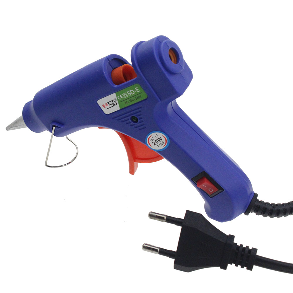 High Temp Heater Melt Hot Glue Gun 20W Repair Tool Heat Gun Blue Mini Gun With Trigger US/EU plug 100-220V