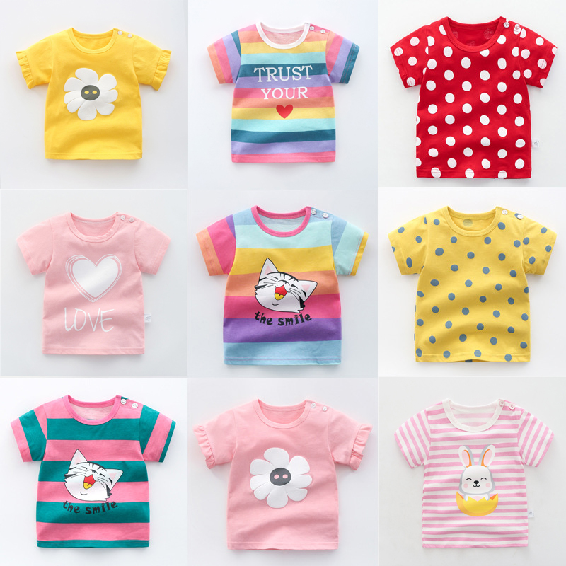 Unisex Baby Summer T Shirt Cartoon Printed Flower Rainbow Tops Tees Kids Children Casual Clothing Cotton T-shirt For Girls Boys