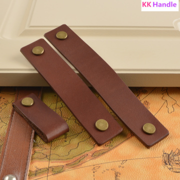 Cabinet Handles Leather Dresser Drawer Knobs Pulls Door Handle Brown Bronze /Gold /Silver Kitchen Pulls Knob