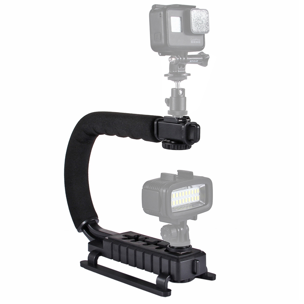 PULUZ U/C Shaped Video Bracket Holder Handheld Camera Stabilizer Grip for Canon Nikon Sony Smartphone and Flash Light Monitor