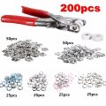 200pcs 9.5mm Metal Sewing Prong Rings Buttons Press Studs Pliers Snap Craft Fasteners + Clip Pliers DIY Clothes Tool