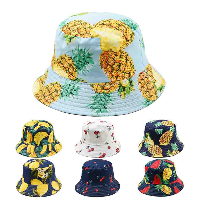 Banana Bucket Hat for Women Fresh Fruits Fisherman Hats Pineapple Watermelon Cotton Bucket Cap Bob Gorros Beach Travel Caps 2020