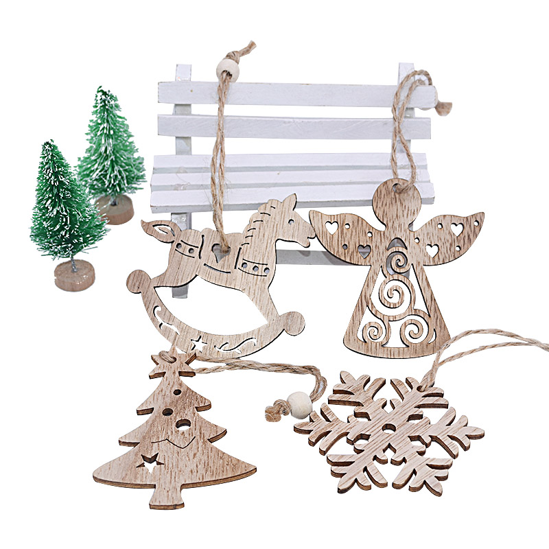 New Christmas 3/4/6pcs Vintage Party Wooden Pendants Ornaments Snowflake Star Angel Christmas Tree Decorations for Home Supplies