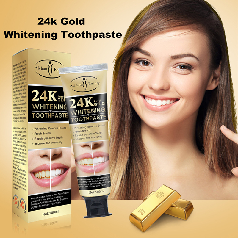 Large Capacity 100g 24k Gold Toothpaste Dental Care Smoke Stains Breath Freshening Mouthguard Toothpaste Oral Cleaning Whitening