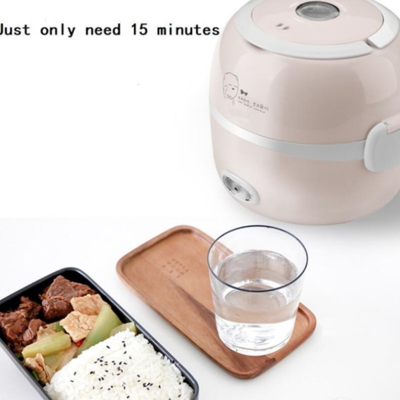 Thermal Heating Electric Lunch Box 2 Layers Portable Food Steamer Cooking Container Meal Lunchbox Warmer Mini Rice Cooker