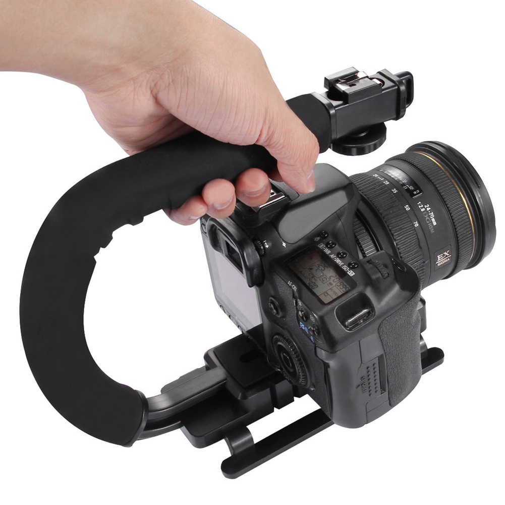 PULUZ U/C Shaped Video Bracket Holder Handheld Camera Stabilizer Grip for Canon Nikon Sony Smartphone and Flash Light Monitor