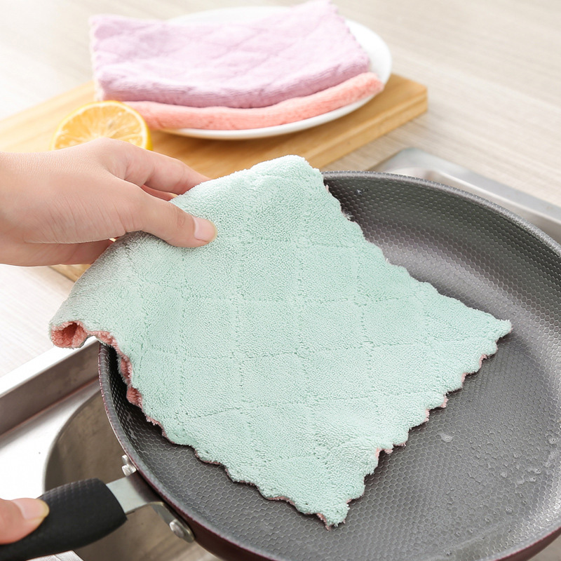 Household Kitchen Towels Absorbent Thicker Double-layer Microfiber Wipe Table Kitchen Towel Cleaning Dish Washing Cloth