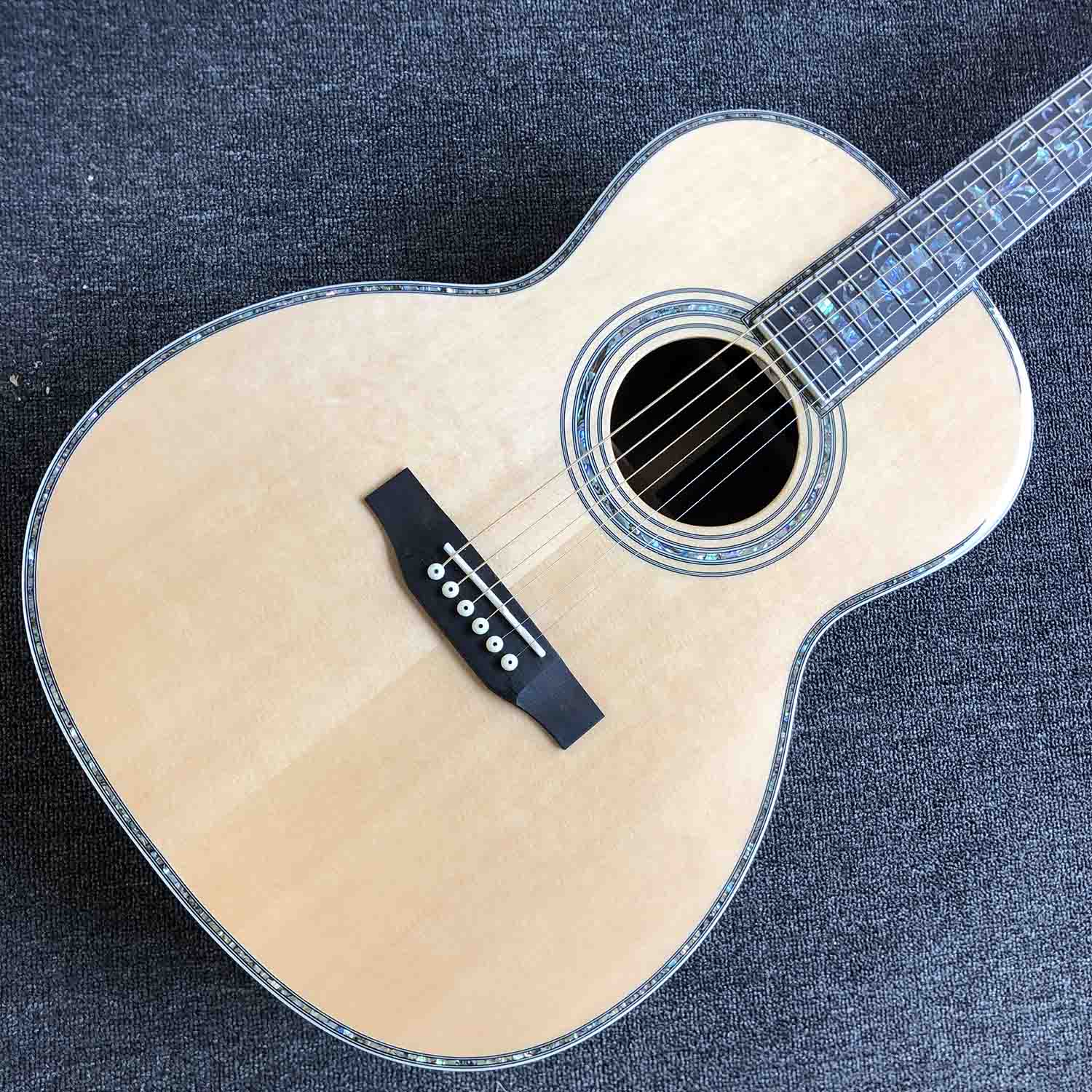 Custom OOO Style 39 Inch 44mm Nut Wide Solid Wood Acoustic Electric Guitar with Electronic EQ