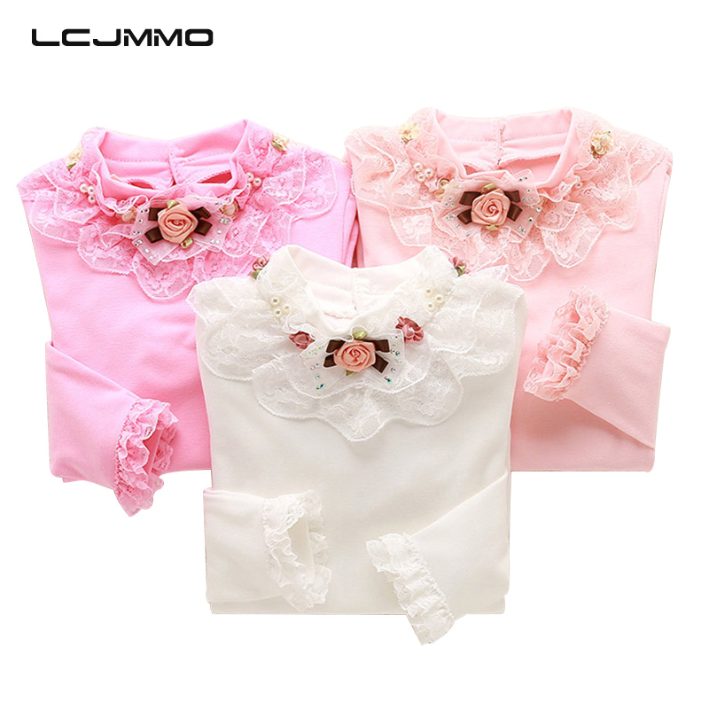 LCJMMO 2020 New Spring Girl Blouses Shirts Lace Long Sleeve School Girl Blouse Tops Children Clothing Bead Collar Blouse Shirt