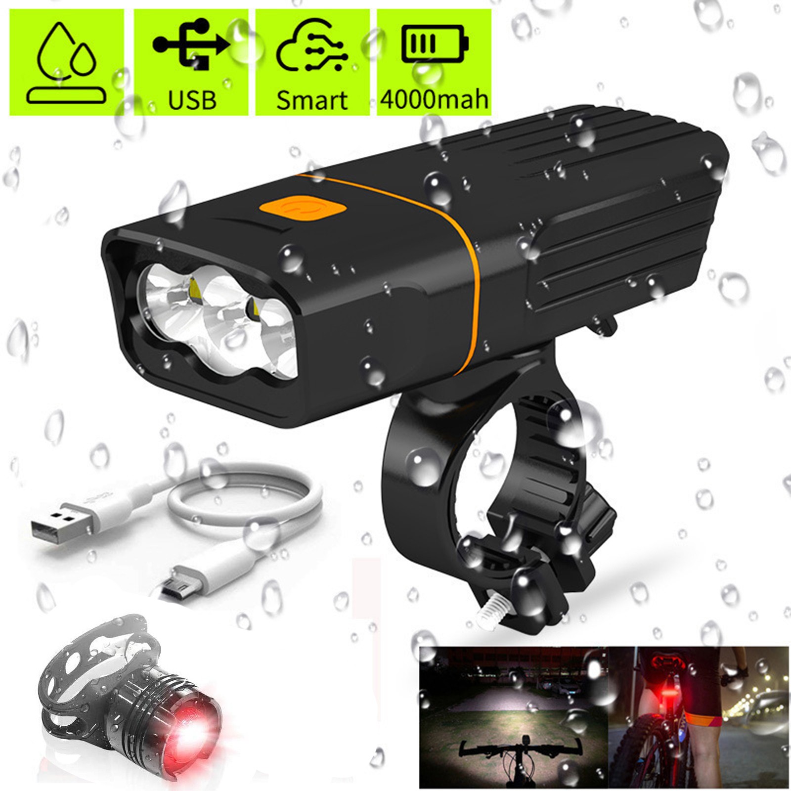 3000LM Bicycle Light Set Power Bank 5200mAh Bike Lights USB Rechargeable 3*LED Headlight Waterproof MTB Cycling Camping Lamp