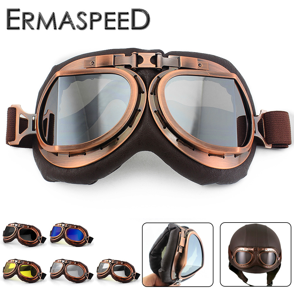 Vintage Motorcycle Helmet Goggles Pilot PU Leather Riding Eye Wear Copper for Harley Cruiser Chopper Cafe Racer Triumph