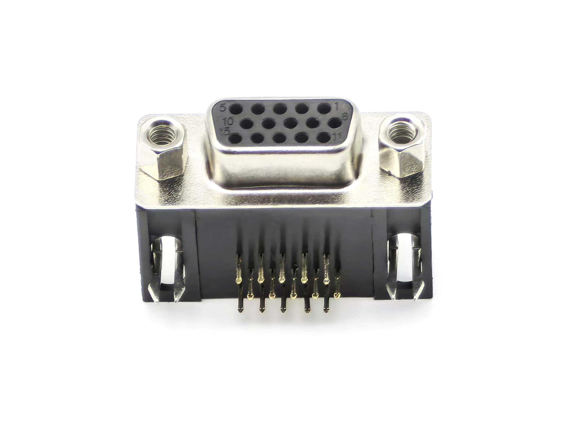D-Sub Connector: Female 3-Row 8.89mm Selective Gold Plating Riveted Black Plastic RoHS Compliant 15P