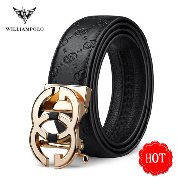 WilliamPOLO Genuine Leather Belt Men Luxury Brand Designer Top Quality Belts for Men Strap Male Metal Automatic Buckle