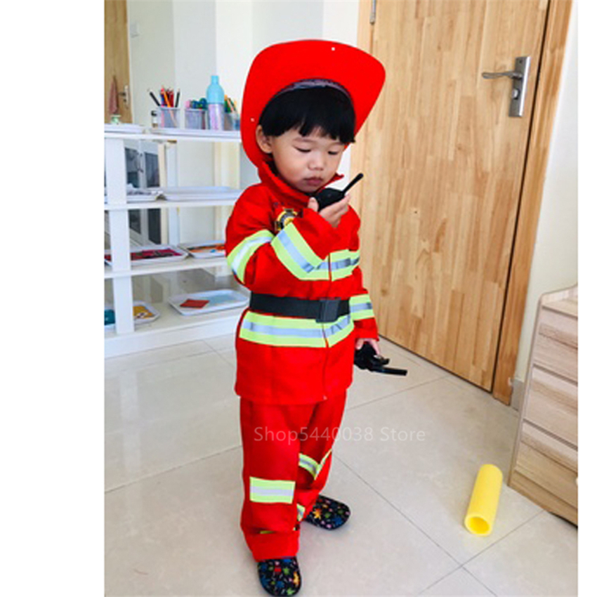 Halloween Carnival Party Fireman Exercise Army Suit Kids Firefighter Uniform Children Sam Role Play Boy Girl Cosplay Costumes