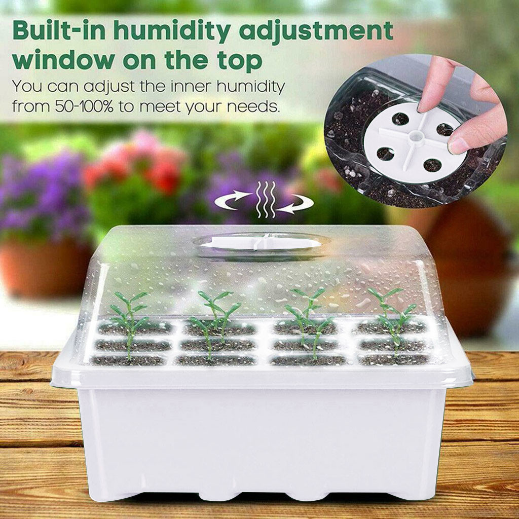 12 Hole Plant Seed Grows Box Nursery Seedling Starter For Planting Germination Box Tray Set With Dome And Base Garden Crop Guard