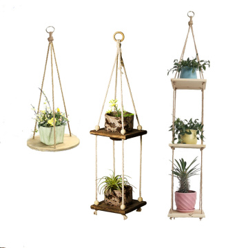 New arrival macrame plant hanger with wooden board pot tray flower pot hanging