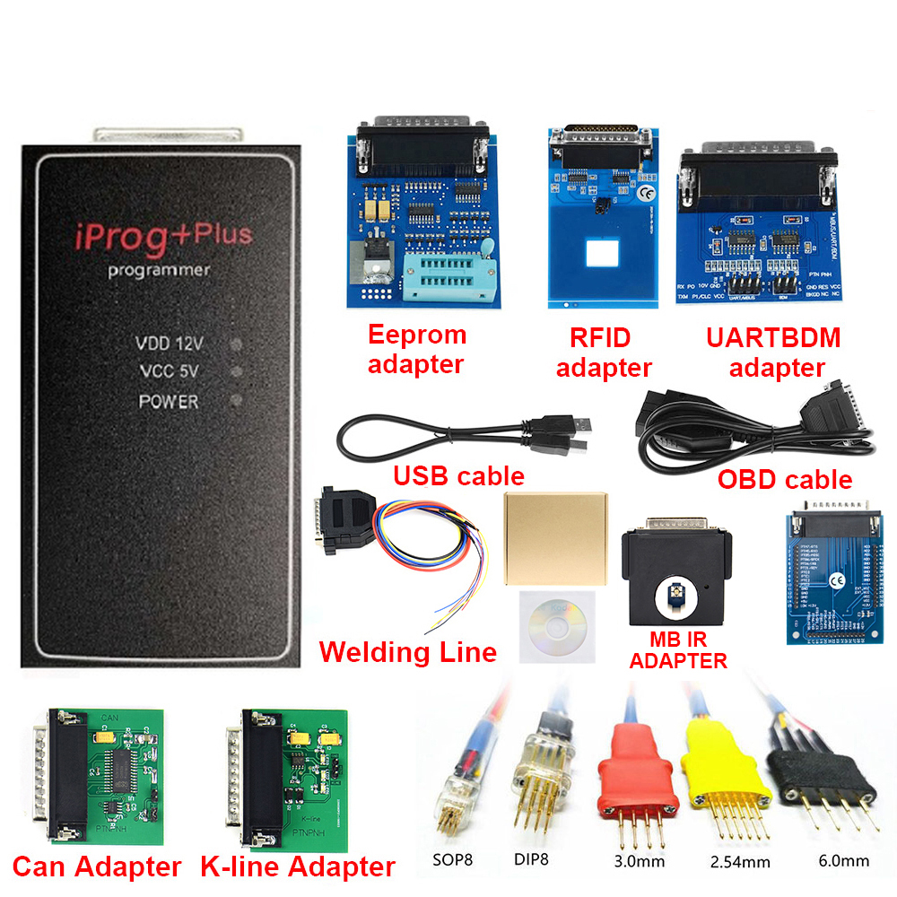 New IPROG Plus+Full Adapters+IPROG V85 Support IMMO/Mileage Correction/Airbag Reset till Replace Tango Car Prog Diagnostic Tool
