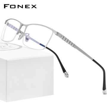 FONEX Pure Titanium Glasses Frame Men Square Eyewear 2020 New Male Half Optical Myopia Prescription Eyeglasses Frames 85640