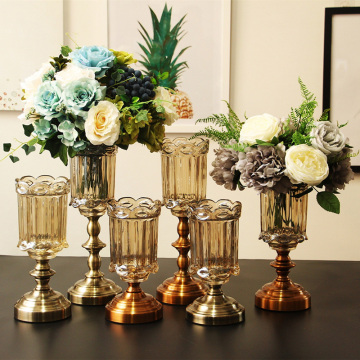 European Vintage Crystal Glass Vase Dry Flower Vases Figurines Antique Nordic Home Decoration Accessories Wedding Decor Gift