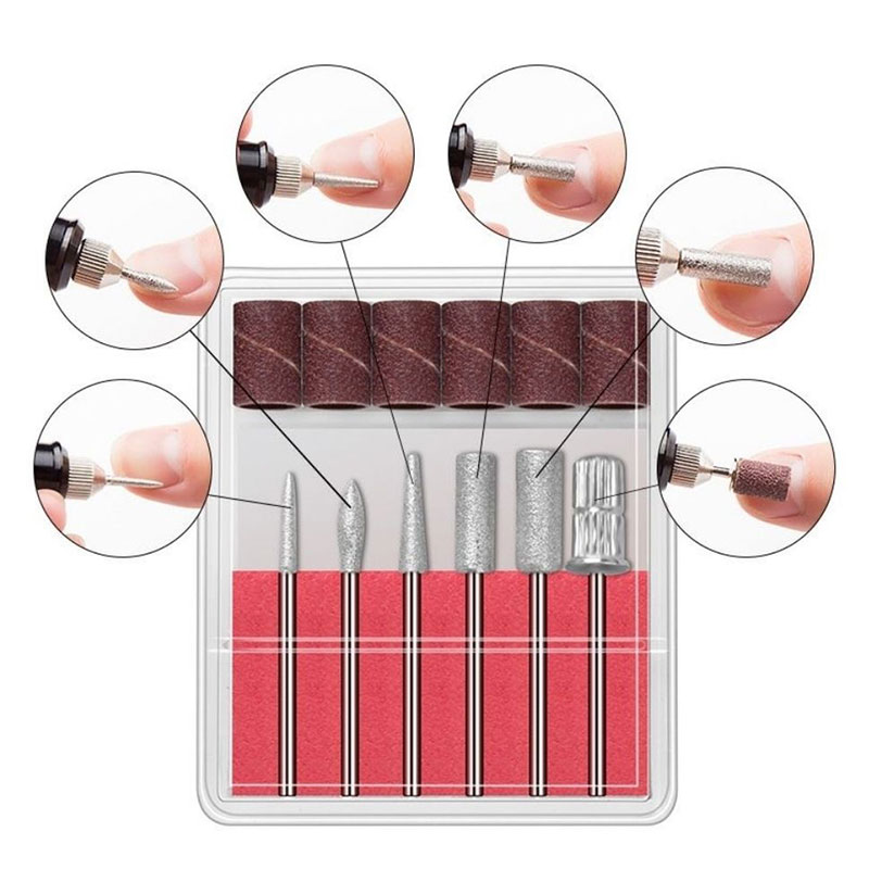 Pro Electric Nail Drill Bits Set Apparatus with 6 Bits Milling for Nail Gel Polish Remover Manicure Tool Nail Files Pen Pedicure