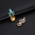 Rhinestone Pineapple Drop Earrings for Women Fresh Cute Fruit Earrings Big Exaggerated Fashion Jewelry Yellow Blue