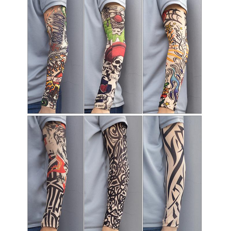 1pc Cycling Arm Sleeves Sport Sun UV Protective Cuff Basketball Arm Warmer New Imitation Tattoo Arm Sleeve UV Protection Sleeve