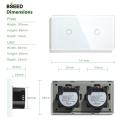 Bseed 2 Gang Touch Switch 157mm 1 Way 2 Way Light Switch White Black Golden Crystal Class Panel Switch Waterproof Switch