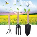 3Pcs Spade Fork Shovel Rake Harrow Set Home Mini Gardening Tools Potted Landscape Plants Maintenance Suit Wood Handle Kids Gifts