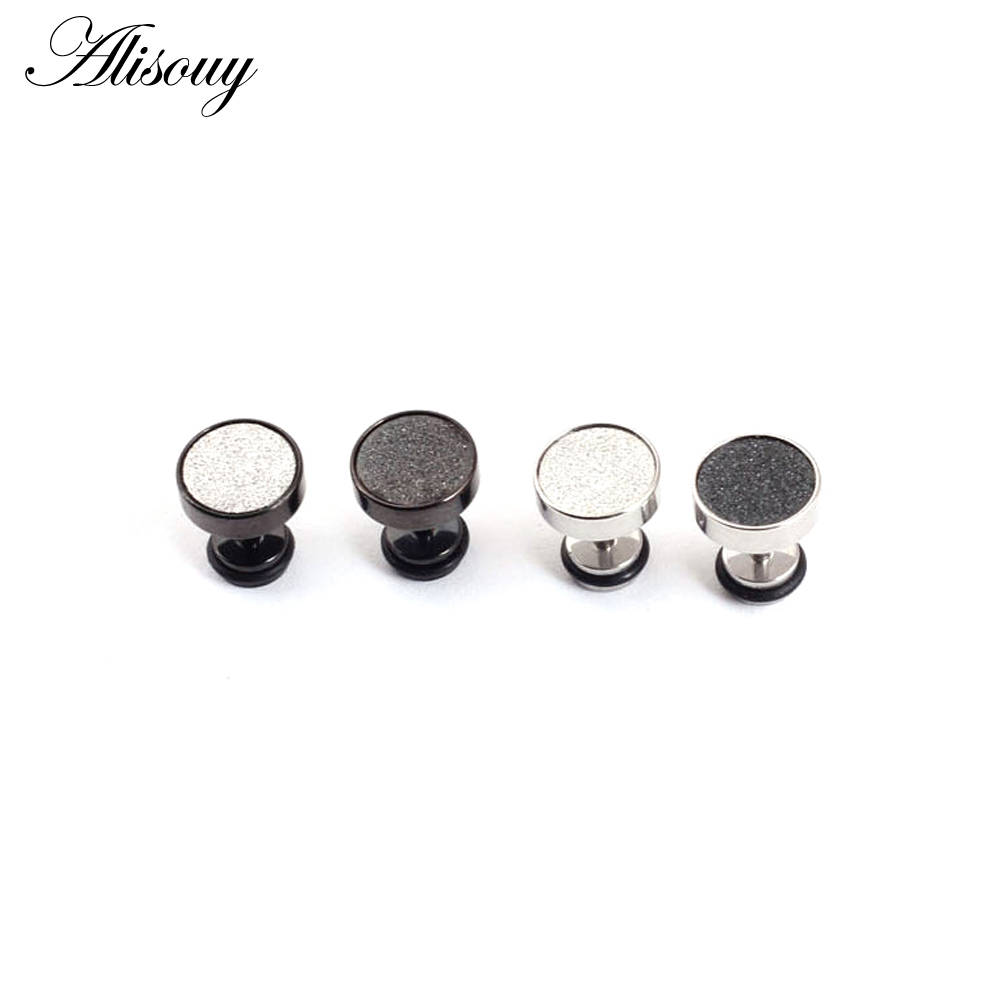 Alisouy Fashion Men's black Steel 316L Stainless Steel Ear Studs Earrings 6/8/10mm Barbell Punk Gothic Piercing Jewelry for men