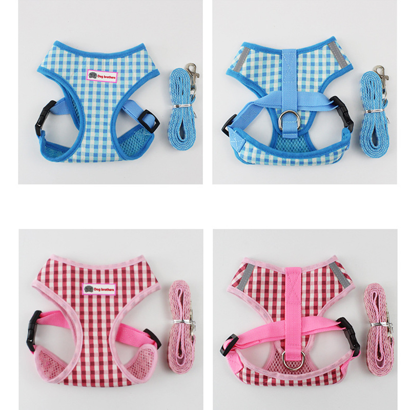 Durable Dog Harness Leash Set Cat plaid Vest Harness for Dogs Puppy Yorkshire Small Medium dogs