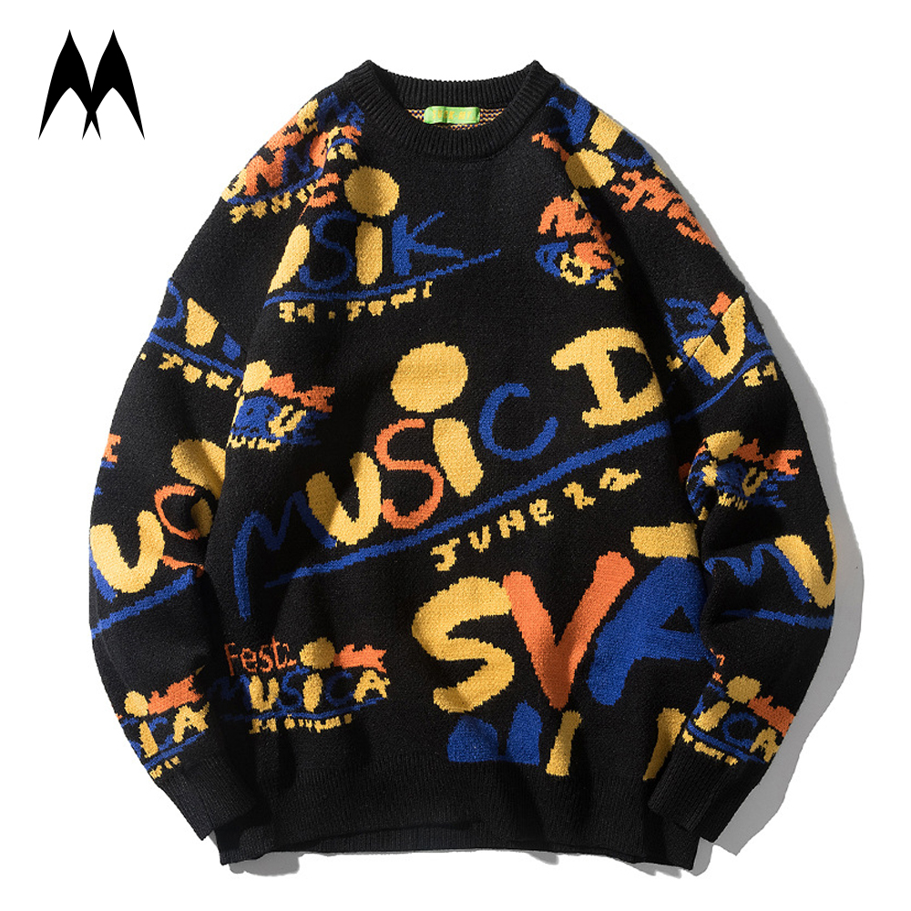Streetwear Oversized Sweaters Men 2020 New Letter Print Hip Hop Pullover Sweater Men Winter Harajuka Knitted Sweater Outerwear