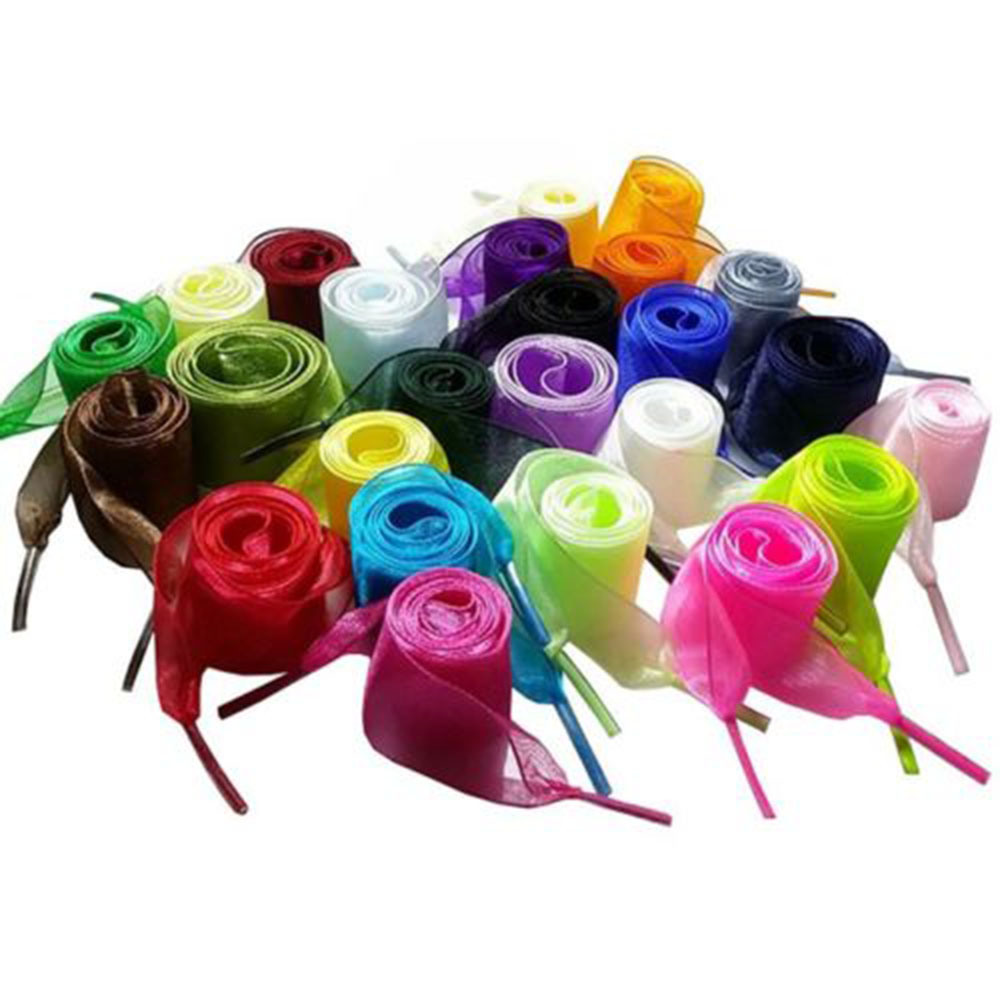 1Pair 120CM Width 2.5cm Flat Silk Satin Shoestrings Ribbon Shoe Laces Fashion Women Shoelaces Sneakers Sport Shoes Lace Bow