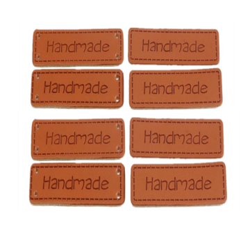 10pcs Handmade Letter Pattern PU Leather Tags Rectangle Embossed Label DIY Flag Labels for Garment Sewing Accessories