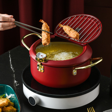 Kitchen Deep Frying Pot With Lid and Thermometer Non Stick Tempura Deep Fryer Stainless Steel French Fries Tempura Fryer Pan
