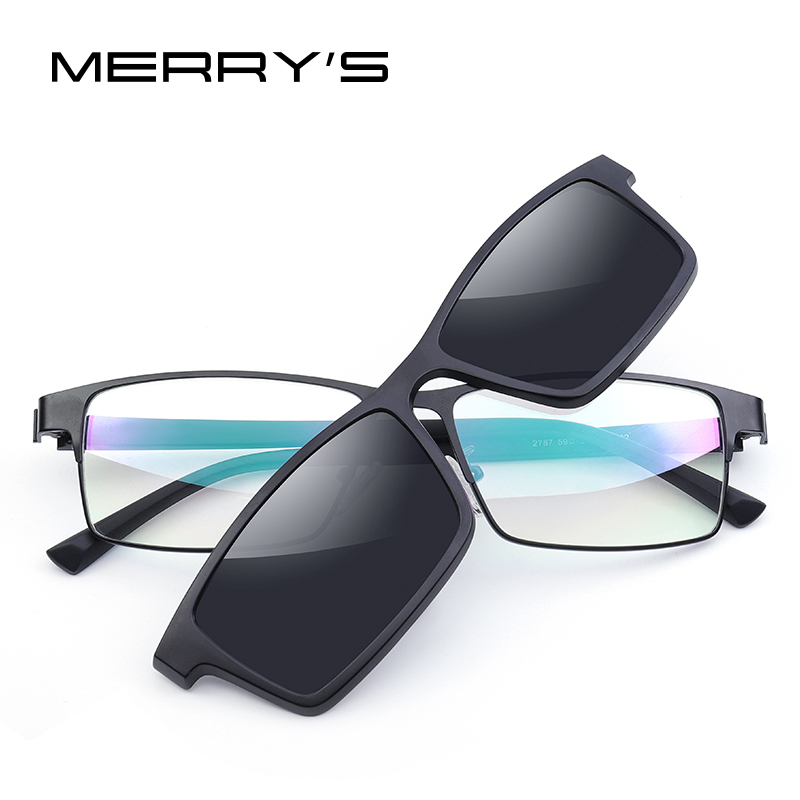 MERRYS DESIGN 2 In 1 Magnet Polarized Clip Glasses Frame Men Optical Myopia Clip Glasses For Men Eyeglasses Frame TR90 S2728