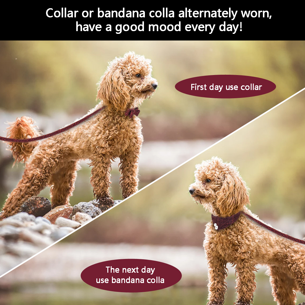 Leather Dog Collar Bandana Leash Set Plaid Bowknot Pet Collar And Leash Set Adjustabe Dog Collars And Bandana Scarf