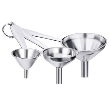 Kitchen Funnels, Stainless Steel Funnel Set, Thick Collapsible Small Medium Large Funnels with Long Handle to Grip(Set of 3, S