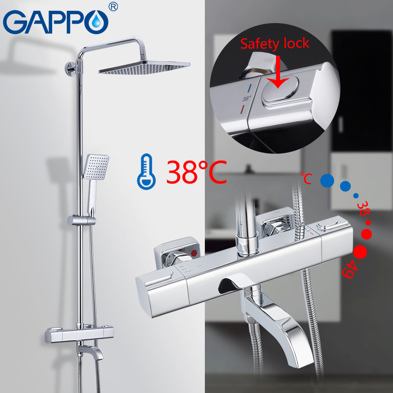 GAPPO thermostatic sanitary ware suite shower set rainfall faucet hot and cold black faucet Bathtub thermostatic shower mixer